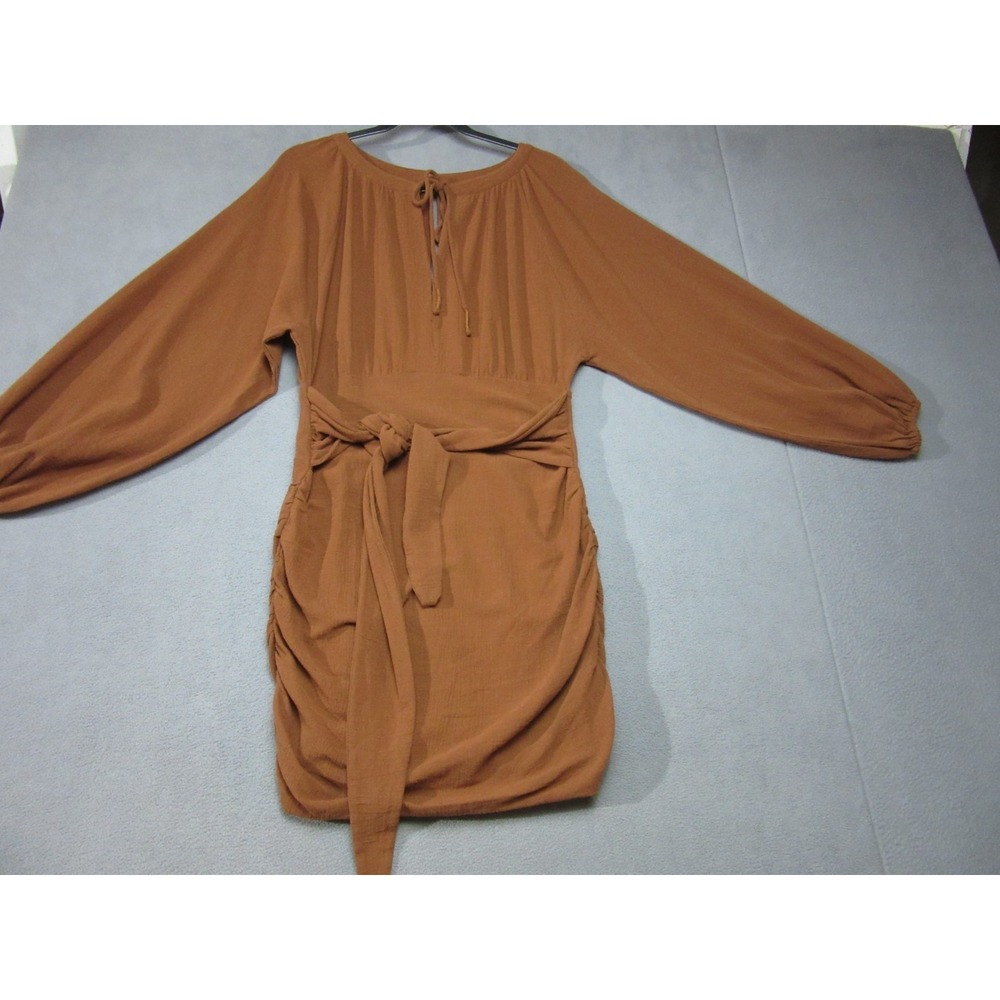 Free People Dress Womens Small Brown The Only One Mini Ruched Balloon Sleeve